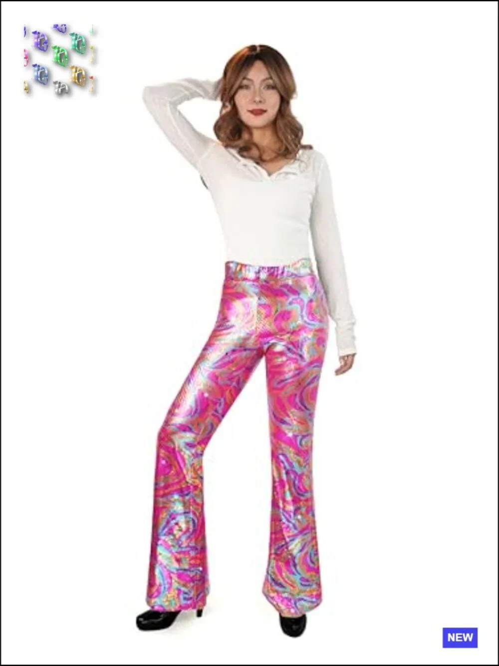 Sequin Flare Pants High Waisted Bell Bottoms Leggings Party Disco Club Sparkly - Picture 3 of 5
